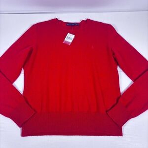 NWT Ralph Lauren Red Crew Neck  100% Cashmere Sweater Size XL